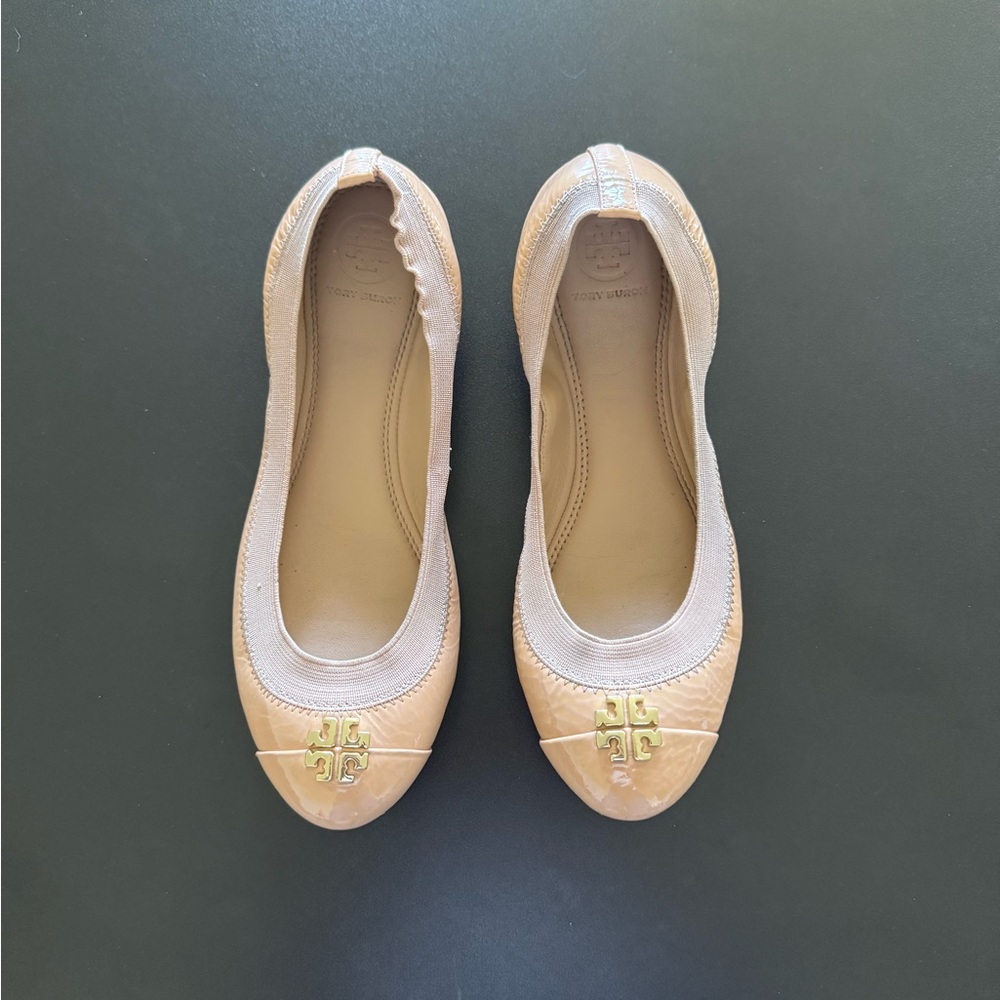 Tory Burch Tan Flats with Classic Design
